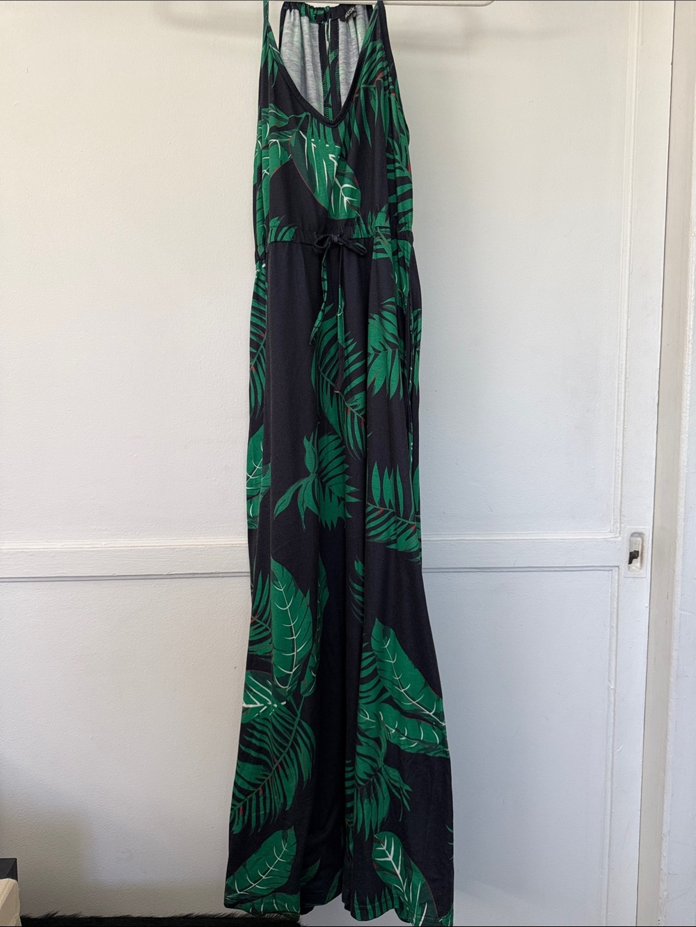 Tropical Leaf Black & Green Maxi Dress